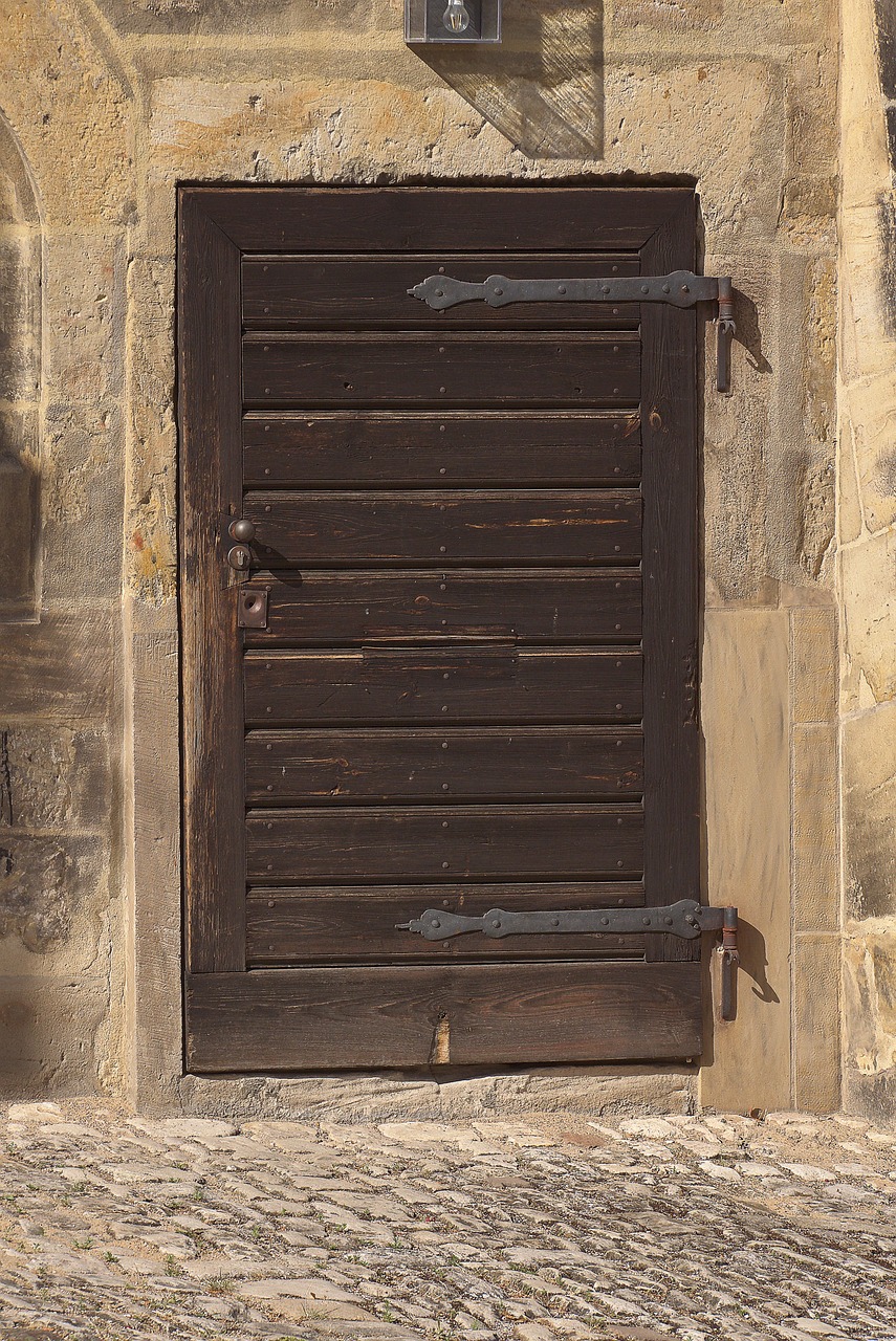 door, wooden door, historical, architecture, sandstone, cobblestones, old door, iron fittings